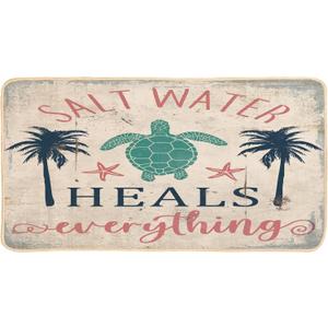 Welcome Door Mat Summer Indoor Doormat Ocean Decor, Salt Water Heals Everything Turtle 30 x 16 Inch Non-Slip Rubber Door Mat for Home Decoration, 15.7*29.5inches, 035zz