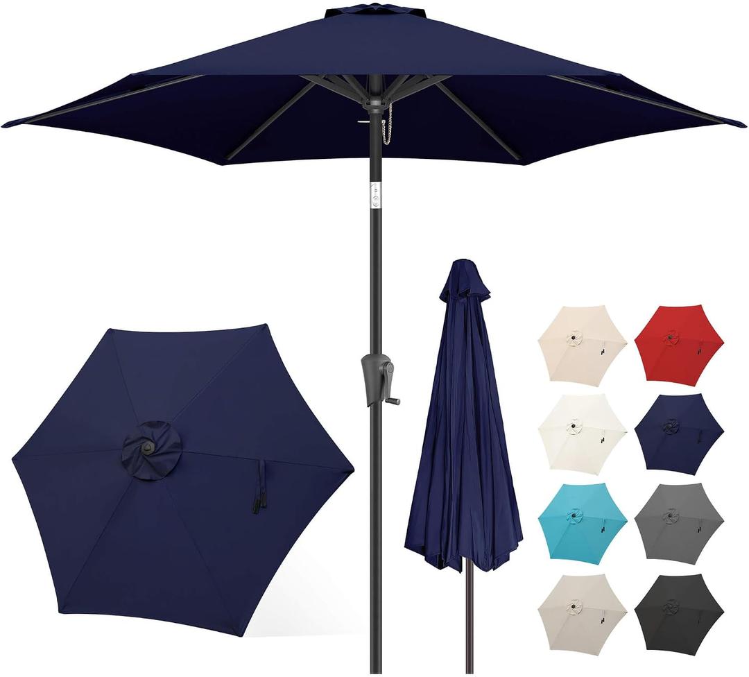 FLAME&SHADE 9ft Patio Umbrella Outdoor - Table Umbrella with Push Button Tilt and Crank, UV Protection, 6 Sturdy Ribs, Market Umbrella for Garden, Deck, Backyard, Lawn, Pool and Beach(Navy Blue)
