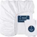 LANE LINEN Fitted Sheet King Size, 100% Organic Cotton, 3-Piece Set (1 Fitted Sheet,2 Pillowcases), Percale Weave, Ultra Soft, Breathable,Fits Mattress Upto 15" Deep - White (No Flat Sheet)