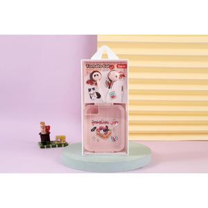 QearFun Tomato Cat Earbuds for Kids, Kawaii Wired Half in-Ear Headphones with Mic & Hard Case, Cute Foodie Kitty 3.5mm Jack Earphones for School Girls Teens (Pink)