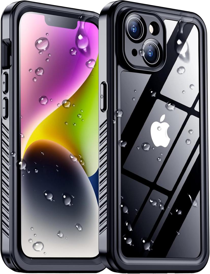 Red2Fire 2024 New for iPhone 14 Case Waterproof,[Built-in Screen Protector & Camera Protector][Full Body Shockproof][IP68 Underwater][Dustproof][Dropproof] Phone Case for iPhone 14 6.1" Black/Clear