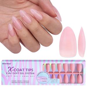BTArtbox XCOATTIPS Natural Nail Tips - Matte Medium Almond Press On Nails Pink, Long Lasting Soft Gel Nails False Nail, Soak Off Acrylic Fake Nails Extensions for Nail Art DIY Women