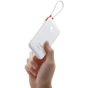 VIYISI Slim Portable Charger 10000mAh, Travel Power Bank with Built-in USB-C Cable & LED Display, 22.5W Fast Charging Battery Pack Compatible with iPhone 16 15 Samsung S24 S23 -White