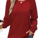 Sweatshirt for Women Crewneck 2026 Fashion Cable Knit Long Sleeve Loose Lightweight Sweater Fall Pullover Blouses Top (XX-Large, Red)