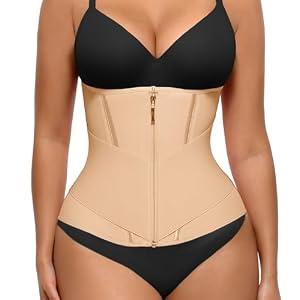 FeelinGirl Womens Waist Trainer Belly Fat Workout Corset Shapewear Tummy Control Waist Cincher with Zipper & Hook Waist Trimmer for Women Skin S
