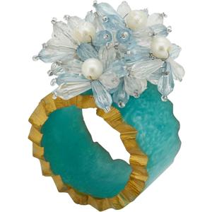 Saro Lifestyle Beaded Petal Delight Resin Napkin Ring (Set of 4), Aqua