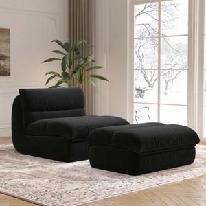 YVDNHP Bean Bag Chair with Ottoman, Cozy Comfy Reading Nook Chairs, Ultra Soft Corduroy Fabric Bean Bag Chairs for Adults, Reading Chair with Ottoman for Living Room, Bedroom Apartment (Black)