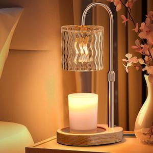 Candle Warmer Lamp Electric Timer: Dimmable Candles Warming Lamps - Height Adjustable Burner Jar - No Flame Scented Melts Wax - All Candle Jars Home Decor Table Light (Ambergold)