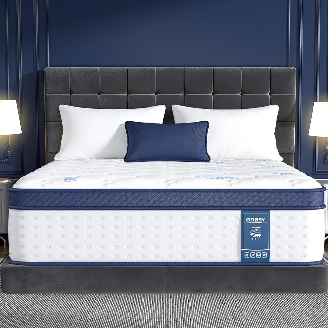 14 Inch Queen Mattress, Upgraded 7-Zone Support Hybrid Queen Size Mattress In A Box with Cooling Gel Memory Foam & Pocket Coils for Back Pain Relief, 365-Night Trial, Motion Isolation, Medium Firm
