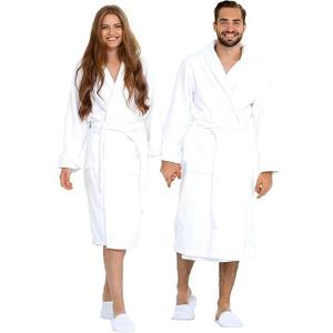 BIOLINEN 100% Cotton Terry Shawl Collar Bathrobe with Slippers (One Size, White)
