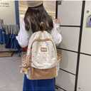 2026 Cute Preppy Bag Floral Printed Kawaii Backpack Cottagecore Aesthetic Backpack Laptop Daypack (Brown)