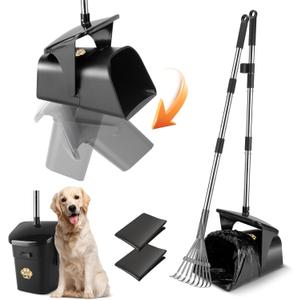 Pooper Scooper for Large Dogs Heavy Duty Swivel Bin & Rake with 20 Waste Bag for Large Medium Small Dogs, Easy to Clean Pet Waste Use on Grass, Dirt, Gravel or Flats