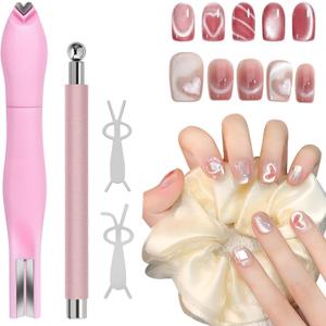 4Pcs Cat Eye Nail Magnet Kit for Gel Polish, 3in1 Magnet with DualEnded Pen & 2Pcs Bunny Guides  Create Stunning Cat Eye & 3D Nail Art Designs at Home or Salon
