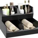 3 Set Bamboo Pantry Organizers and Storage, Open Front Vegetable Fruit Seasonings Stackable Storage Bins, Rustic Stacking Storage Bins for Pantry, Office, Bedroom, Kitchen Counter Organizer (Black)