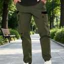 Men's Casual Cargo Pants Elastic Waist Breathable with Pockets (Large, Green)