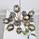 TOCHIC Chandelier for Dining Room,9 Lights Sputnik Ceiling Light Fixture,Modern Chandelier with Gray Glass Shade for Bedroom,Farmhouse Champagne Gold Chandeliers for Living Room,Foyer,Kitchen Island, Large