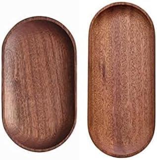 2 Pack Solid Wood Serving Platters and Trays of Natural Wood with Edge, Rectangular Avoid Sliding and Spilling Food (Walnut Trays x 2Pack)