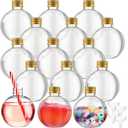 Jinei 13 Packs 8 oz Ball Shape Plastic Sand Art Bottles with Lids Spherical Clear Potion Bottles with Funnel Christmas Cocktail Ornament Candy Jar for DIY Birthday Party(Aluminum Cap,Gold)