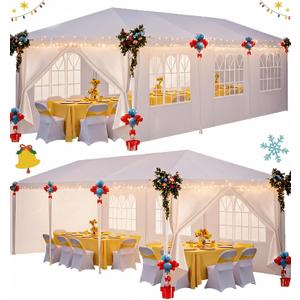 HOTEEL 10x30 Party Tent, Large 300 Sq Ft Outdoor Canopy with 8 Removable Sidewalls & 2 Zipper Doors Holds 40+ Guests, Carpas para Fiestas for Wedding, BBQ, Baby Shower & Backyard Event, White