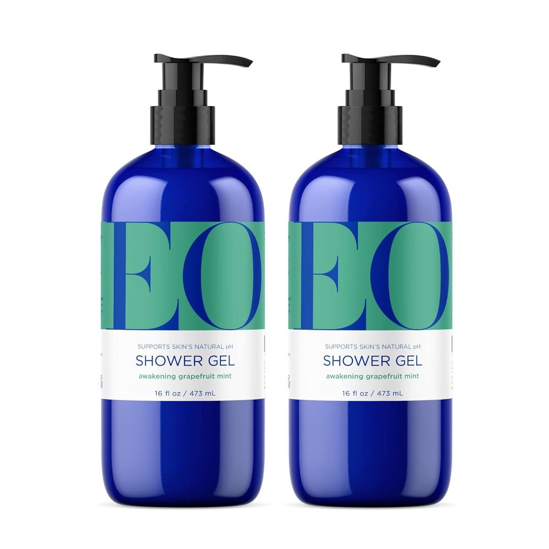 EO Shower Gel Body Wash, 16 Ounce (Pack of 2), Grapefruit and Mint, Organic Plant-Based Skin Conditioning Cleanser with Pure Essentials Oils