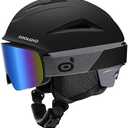 Odoland Ski Helmet with Ski Goggles, Multi-Options Snowboard Helmet and Goggles Set for Men Women and Youth, Black & Grey, Large