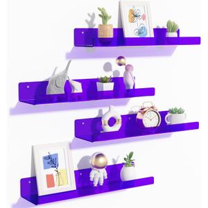 upsimples Acrylic Shelves for Wall Decor, 15" Display Shelf Perfume Organizer for Bathroom, Bedroom, Living Room, Floating Bookshelves for Kids, Clear Purple, 4 Pack