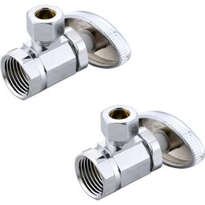 (2-Pack) Cyrret Angle Stop Shut off Valve Multi-Turn 1/2-Inch FIP Inlet X 3/8-Inch Compression Outlet, No Lead Brass Chromed, CUPC NSF AB1953 Approved