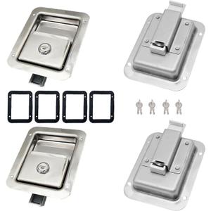 4 Pack Stainless Door Lock Heavy Duty Flush Mount Handle Latch for Trailer Toolbox RV Handle Latch with Gasket Keys