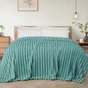 Exclusivo Mezcla King Size Flannel Fleece Blanket, Super Soft Striped Jacquard Bed Blanket, Lightweight Fuzzy Cozy for All Seasons, 90x104 Inches, Celadon