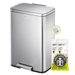 EKO Madison 50 Liter Stainless Steel Step Trash Can Bundle with 60 Count 13 Gallon Extra-Strong Drawstring Trash Bags