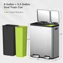 EKO EcoCasa Stainless Steel Dual Step Trash Can for Recycling, 30L+20L Rectangular Kitchen Trash Can, Independent Pedals and Lids, Soft Close and Fingerprint Resistant