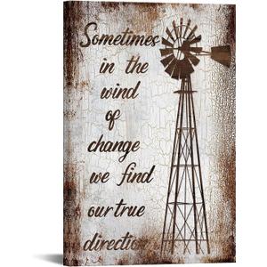 Farmhouse Canvas Wall Art for Living Room Vintage Windmill with Inspirational Quote Pictures Painting on Canvas Rustic Brown Home Wall Decor Framed Artwork Ready to Hang 24x36