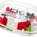 DEAYOU Ice Serving Tray for Party Food, Chilled Serving Platter Dish with 4 Compartments, 15" Flip-Lid Divided Serving Bowl for Appetizers, Fruits, Vegetables, Salads, Shrimp Cocktail