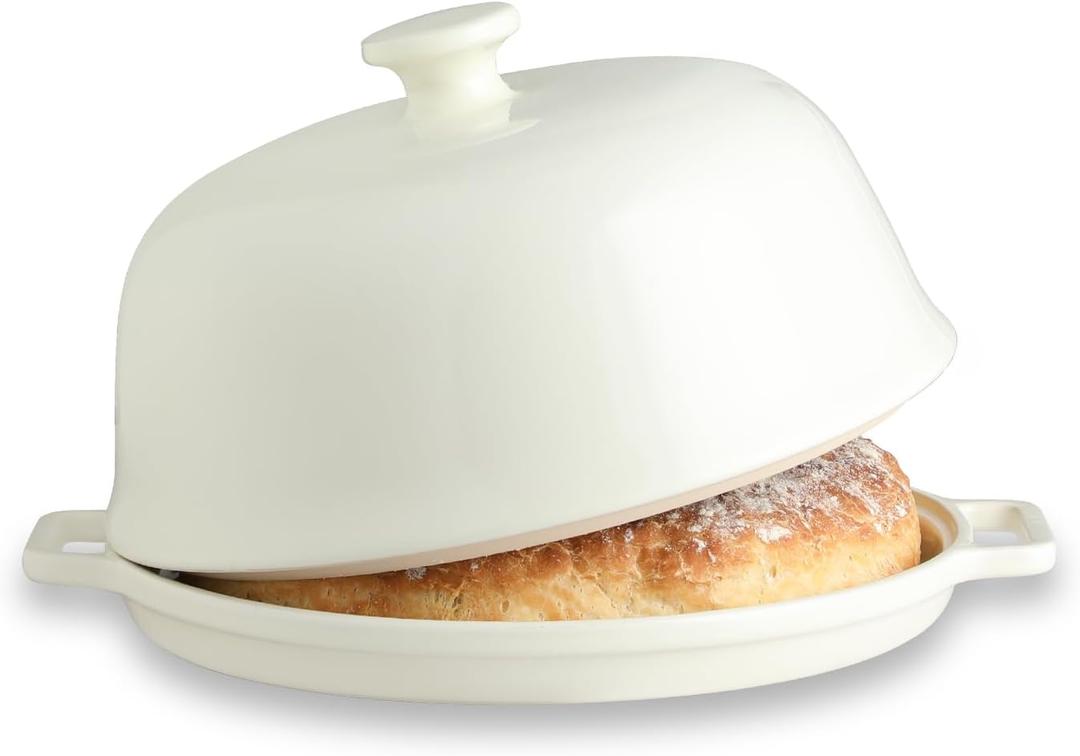 Ceramic Bread Oven with Lid, Large Sourdough Bread Baking Pan with Handle, 5QT Porcelain Round Bread Cloche For Baking, Cooking, Roasting (Beige)
