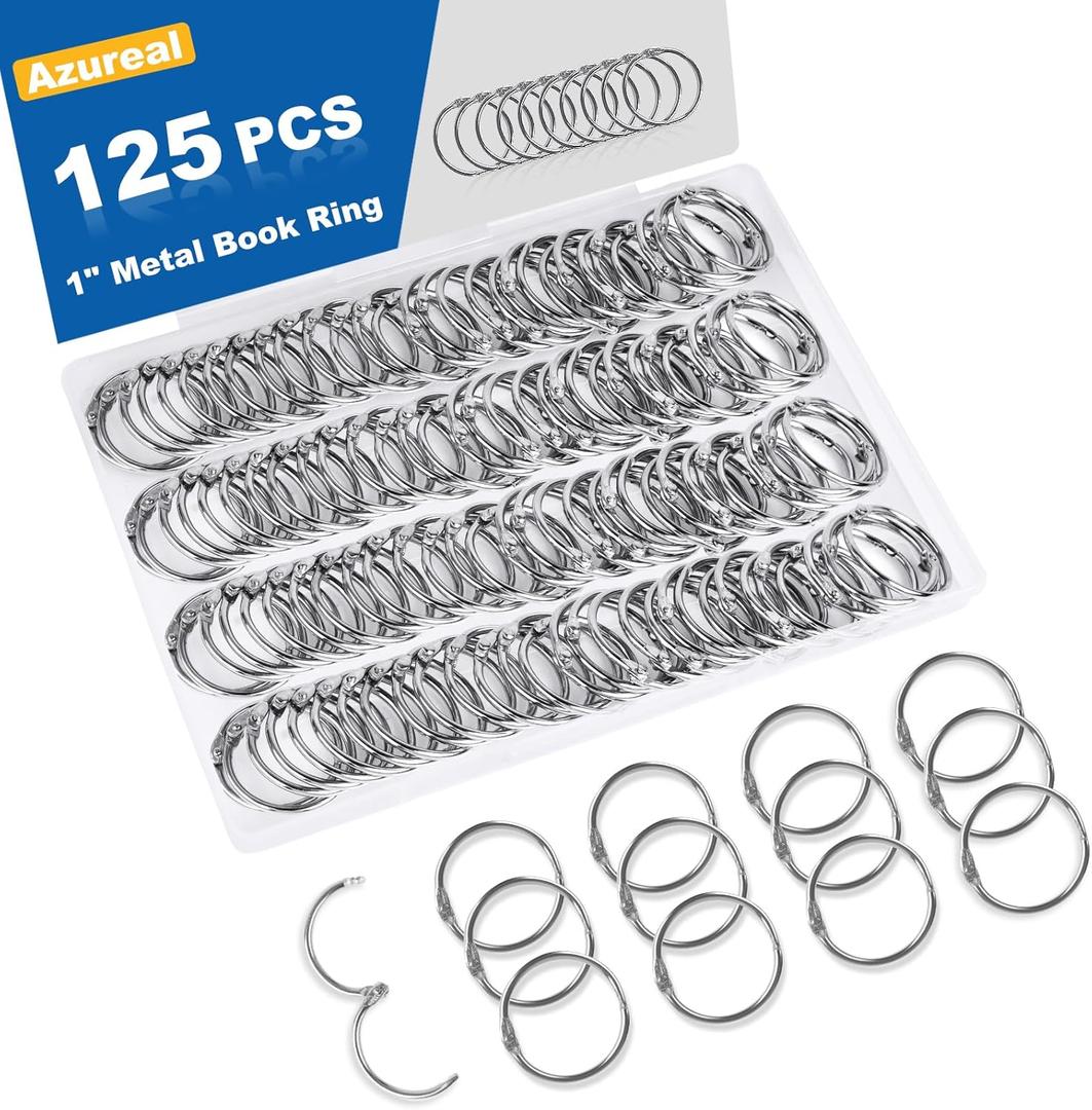 125 Pack Loose Leaf Binder Rings, 1 inch Small Binder Rings, Book Binder Rings for Index Cards, Flash Cards, Key Rings, Clip Rings, Metal Nickel Plated Book Rings for School, Home, Office - Silver