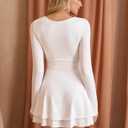 GLNEGE Women's Long Sleeve Square Neck Mini Homecoming Dress A-Line Ruffle Hem Short Party Going Out Dresses (White, L)
