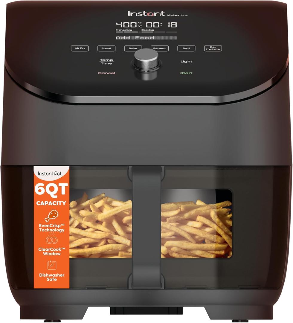 Instant Pot Vortex Plus 6QT ClearCook Air Fryer, Clear Windows, Custom Program Options, 6-in-1 Functions, Crisps, Broils, Roasts, Dehydrates, Bakes, Reheats, from the Makers of Instant Pot, Black, 6 Quarts