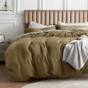 Bedsure Cotton Duvet Cover King - 100% Cotton Waffle Weave Fennel Seed Duvet Cover King Size, GentleSoft™ and Breathable Bedding Set for All Season, 1 Pieces, 104"x90"
