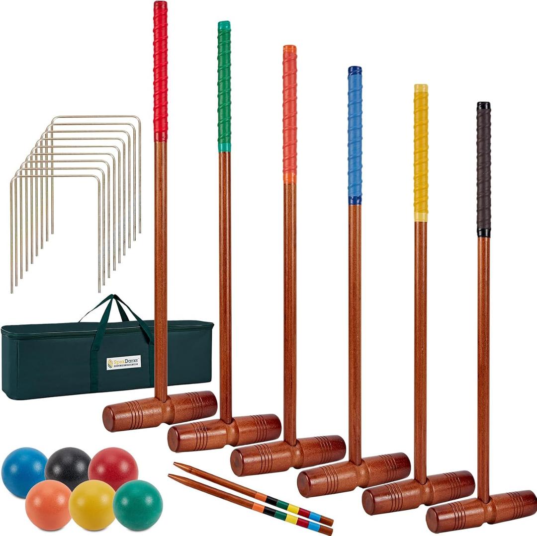 SpexDarxs 35 Deluxe Croquet Set, Six Player Croquette Game with Premium Wooden Mallets, Colored Balls, Wickets, Stakes, Carrying Bag, Outdoor Family Games for Lawn/Backyard/Park