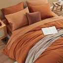 WRENSONGE Queen Comforter Set- 7 Pieces Soft Burnt Orange Bed in a Bag with Fitted Sheet, Flat Sheet, 2 Shams, and 2 Pillowcases-Warm Bed Sets Fall Comforter for All Seasons