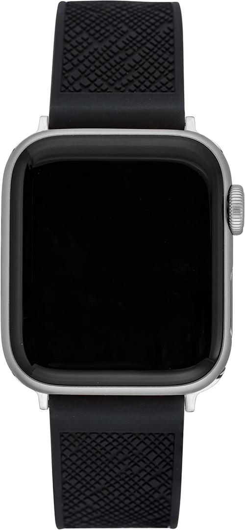 Anne Klein Silicone Fashion Band for Apple Watch Secure, Adjustable, Apple Watch Band Replacement, Fits Most Wrists (42mm (Series 1-3), 44/45/46/49mm (Ultra & Ultra 2), Black/Silver)