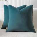 Throw Pillow Covers 16x16 Set of 2  Solid Decorative Pillow Cases for Couch, Sofa, Bed  Square Cushion Covers with Piping (No Insert) Slate Blue