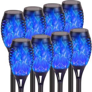 Solar Lights Outdoor, 8Pack Solar Torch Light with Flickering Flame for Garden Decor, Waterproof Outdoor Lighting Landscape, LED Flame Torches for Outside Patio Pathway Yard Decorations (Blue)