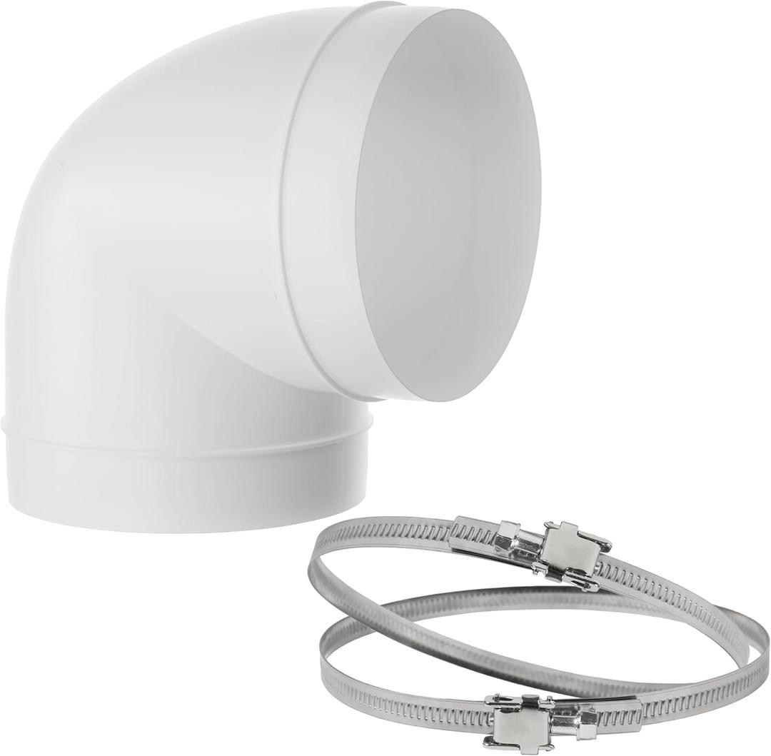 Repa Market 90 Degree 5 Inch Duct Elbow Pipe Connector - Round Flexible, Rigid PVC Pipe, Duct Tube Ventilation System Adapter - Plastic HVAC Duct Fittings with Adjustable Stainless Steel Hose Clamp 6"