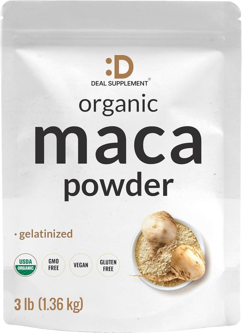 Organic Peruvian Maca Root Powder, 3lbs Easily Digested Gelatinized Form Herbal Superfoods Supplement for Men & Women Supports Immune & Energy Health Non-GMO, Exp: 02/2028