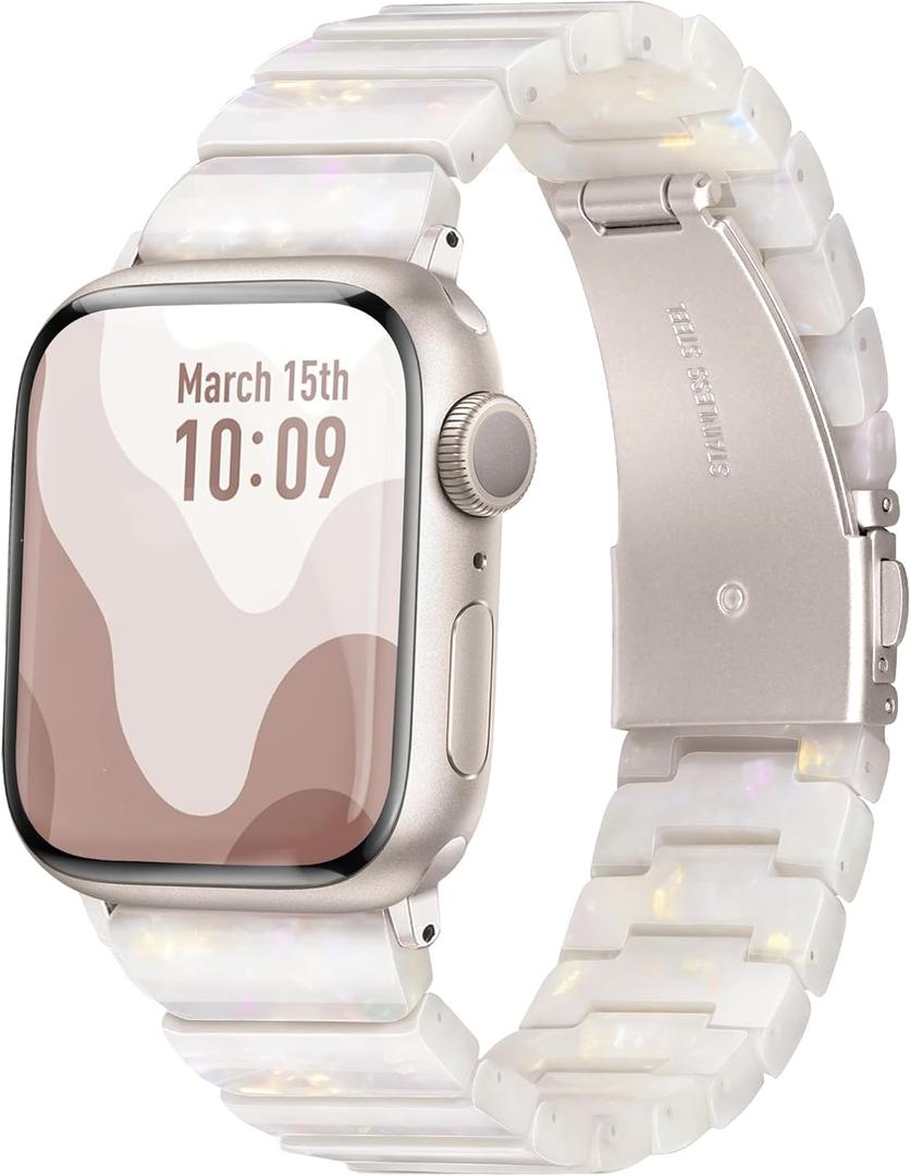 Resin Band for Apple Watch Bands 42mm 41mm 40mm 38mm, fit Apple Watch Bands for Women, iWatch Bands for Women, Strap for Apple Watch Series 11 10 9 SE 8 7 6 5 4 3 2-Cream White