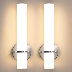 AIJIASI Brushed Nickel Wall Sconces Set of Two - 15 inch Modern Bathroom Sconce 15W 3000K Dimmable LED Sconces Wall Lighting, Indoor Wall Sconce Light for Living Room Corridor Mirror Bedroom Stairs