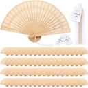 55 Sets Sandalwood Fans Bulk Wedding Favors, Reliable Solid Wooden Handheld Foldable Fans with Tassels, Organza Bags & DIY Custom Tags for Outdoor Bridal Shower Birthday Party Gifts