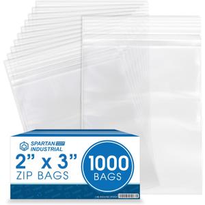 Spartan Industrial - 2 X 3 (1000 Count) 2 Mil Clear Reclosable Zip Plastic Poly Bags with Resealable Lock Seal Zipper