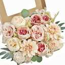 MISSPIN Artificial Flowers DIY Box Set Fake Roses Bouquet Bridal Wedding Flowers Colorful Centerpiece Table Decorations Boho Faux Floral with Stems Arrangements for Cake Home Party Indoor Outdoor (Champagne)